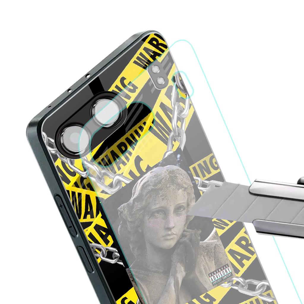 caution back phone cover | glass case for oneplus nord 4