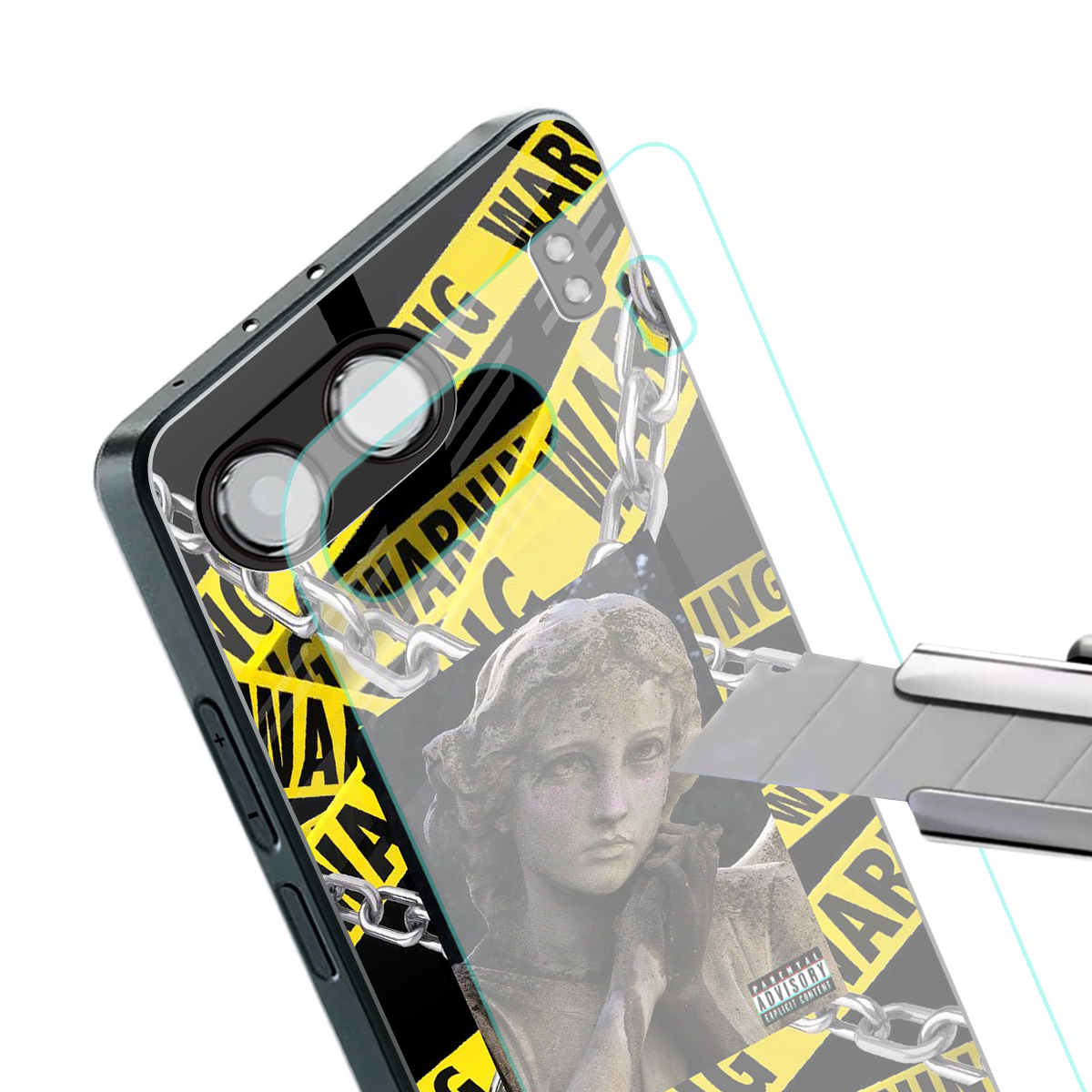 caution back phone cover | glass case for oneplus nord 4