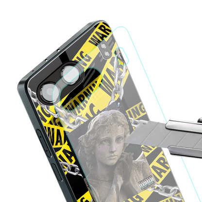 caution back phone cover | glass case for oneplus nord 4