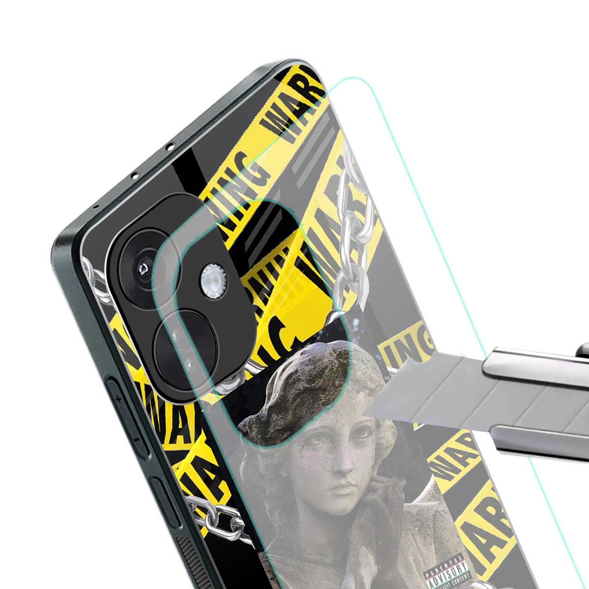 caution back phone cover | glass case for oneplus nord ce 3