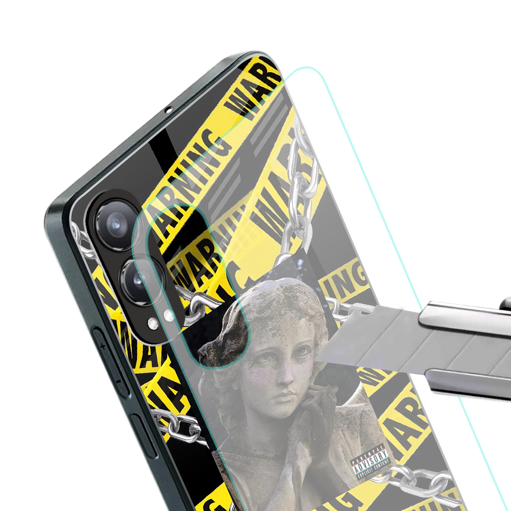 caution back phone cover | glass case for oneplus nord ce 4 lite