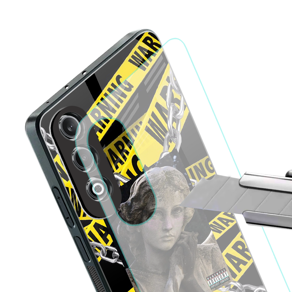 caution back phone cover | glass case for oneplus nord ce 4