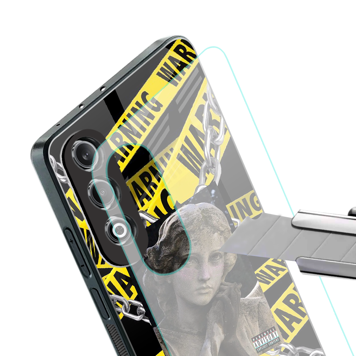 caution back phone cover | glass case for oneplus nord ce 4