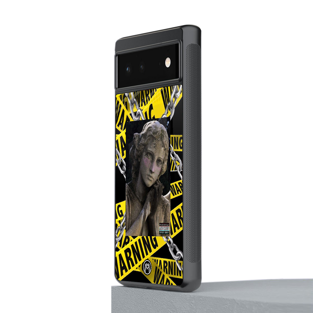 caution back phone cover | glass case for Google Pixel 6A
