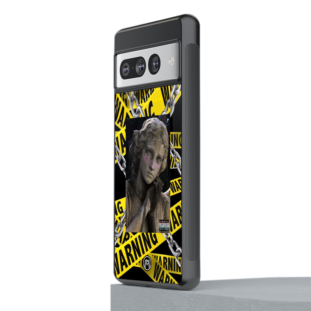caution back phone cover | glass case for google pixel 7 pro