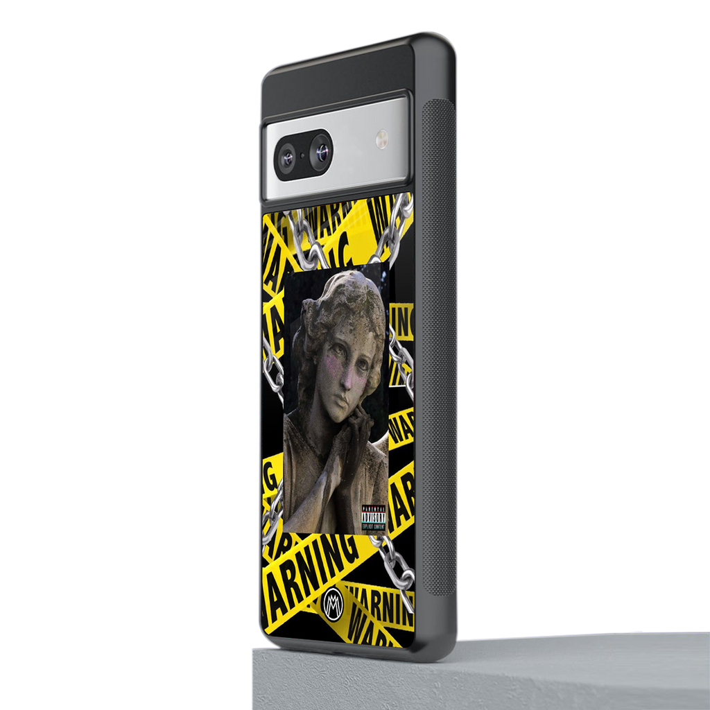 caution back phone cover | glass case for Google Pixel 7A