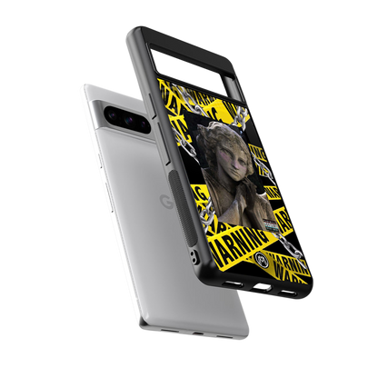 caution back phone cover | glass case for google pixel 8 pro