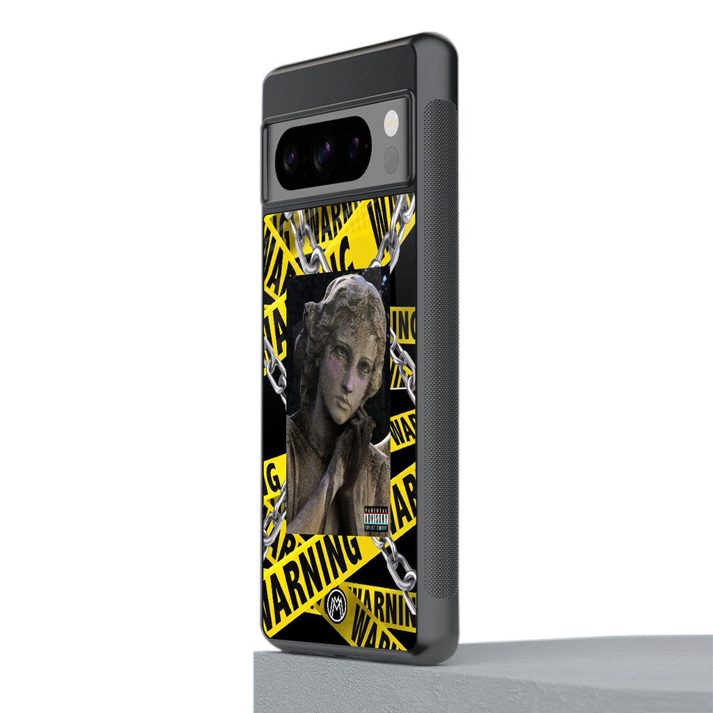 caution back phone cover | glass case for google pixel 8 pro