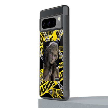 caution back phone cover | glass case for google pixel 8 pro