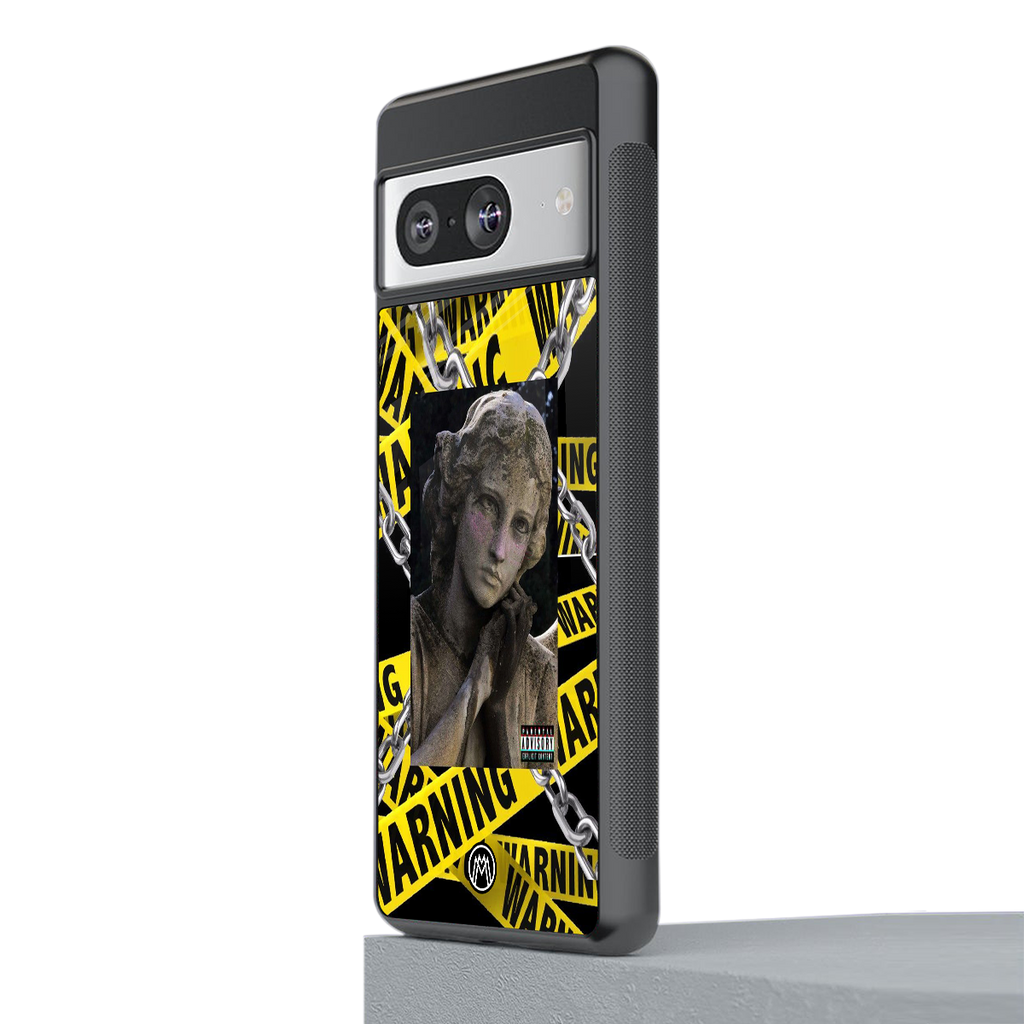 caution back phone cover | glass case for Google Pixel 8