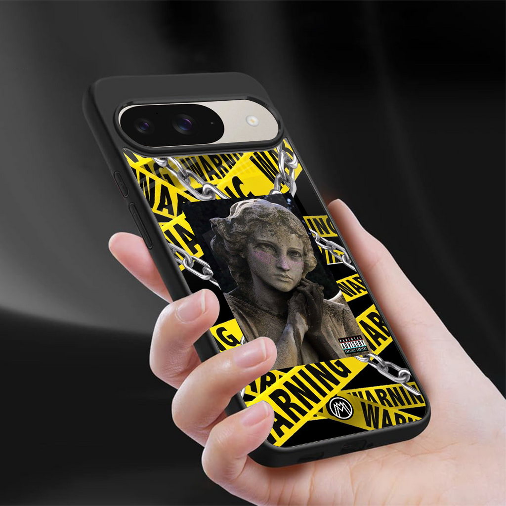 caution back phone cover | glass case for google pixel 9