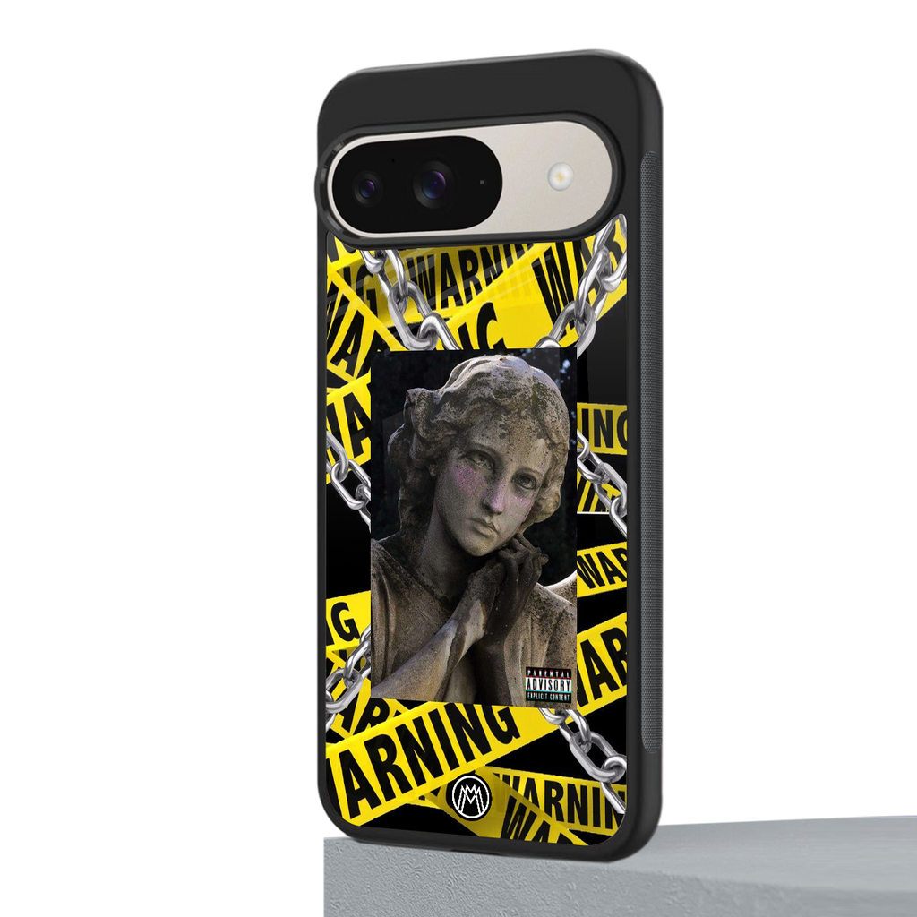 caution back phone cover | glass case for google pixel 9