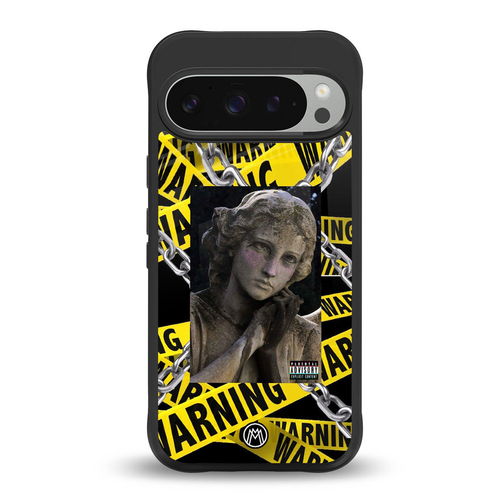 caution back phone cover | glass case for google pixel 9 pro xl