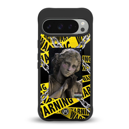caution back phone cover | glass case for google pixel 9 pro xl