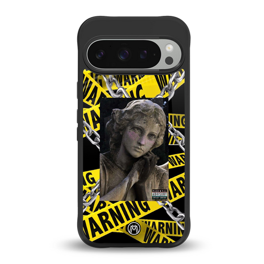 caution back phone cover | glass case for google pixel 9 pro xl