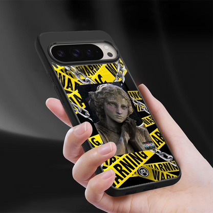 caution back phone cover | glass case for google pixel 9 pro xl