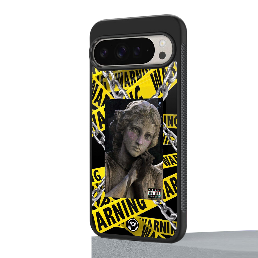 caution back phone cover | glass case for google pixel 9 pro