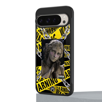 caution back phone cover | glass case for google pixel 9 pro xl