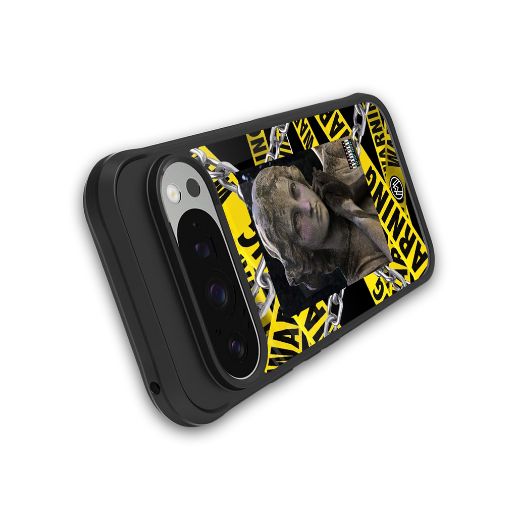 caution back phone cover | glass case for google pixel 9 pro