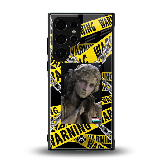 caution back phone cover | glass case for samsung galaxy s23 ultra