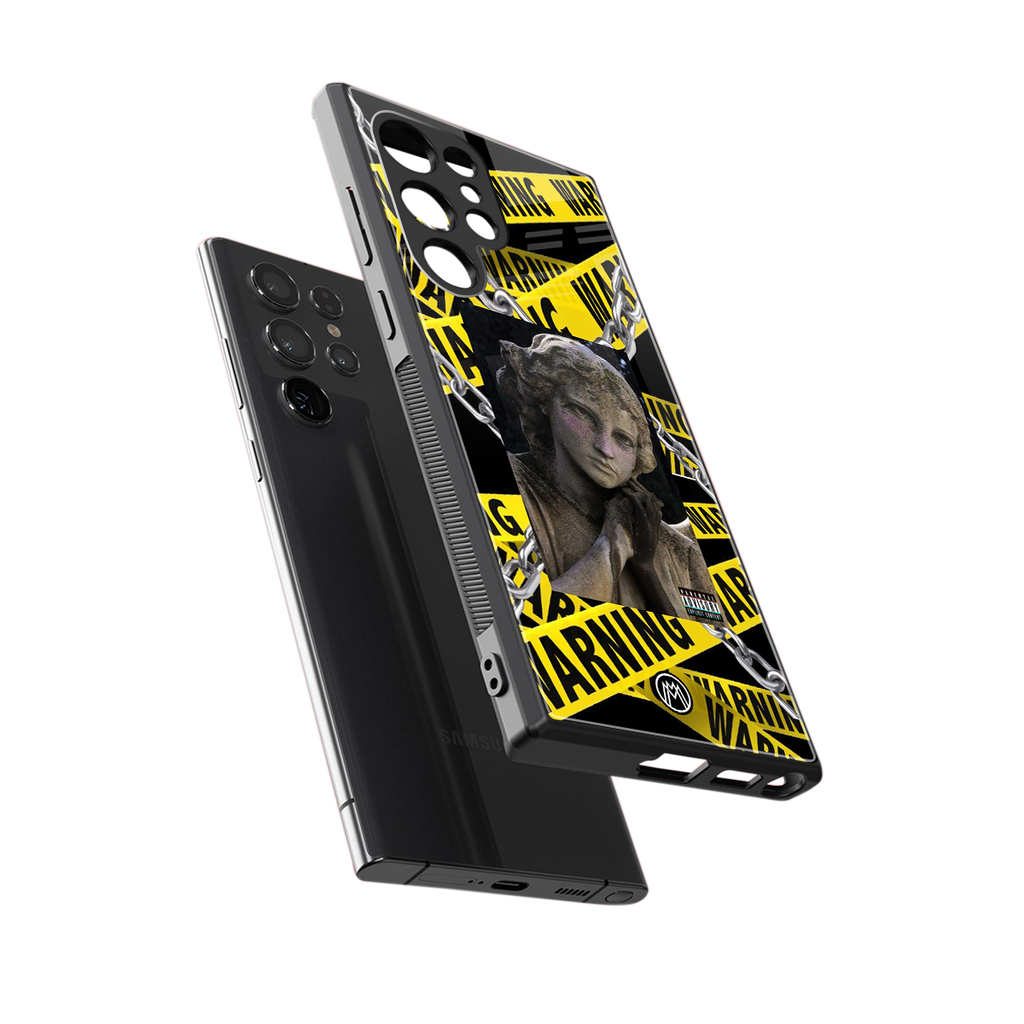 caution back phone cover | glass case for samsung galaxy s23 ultra