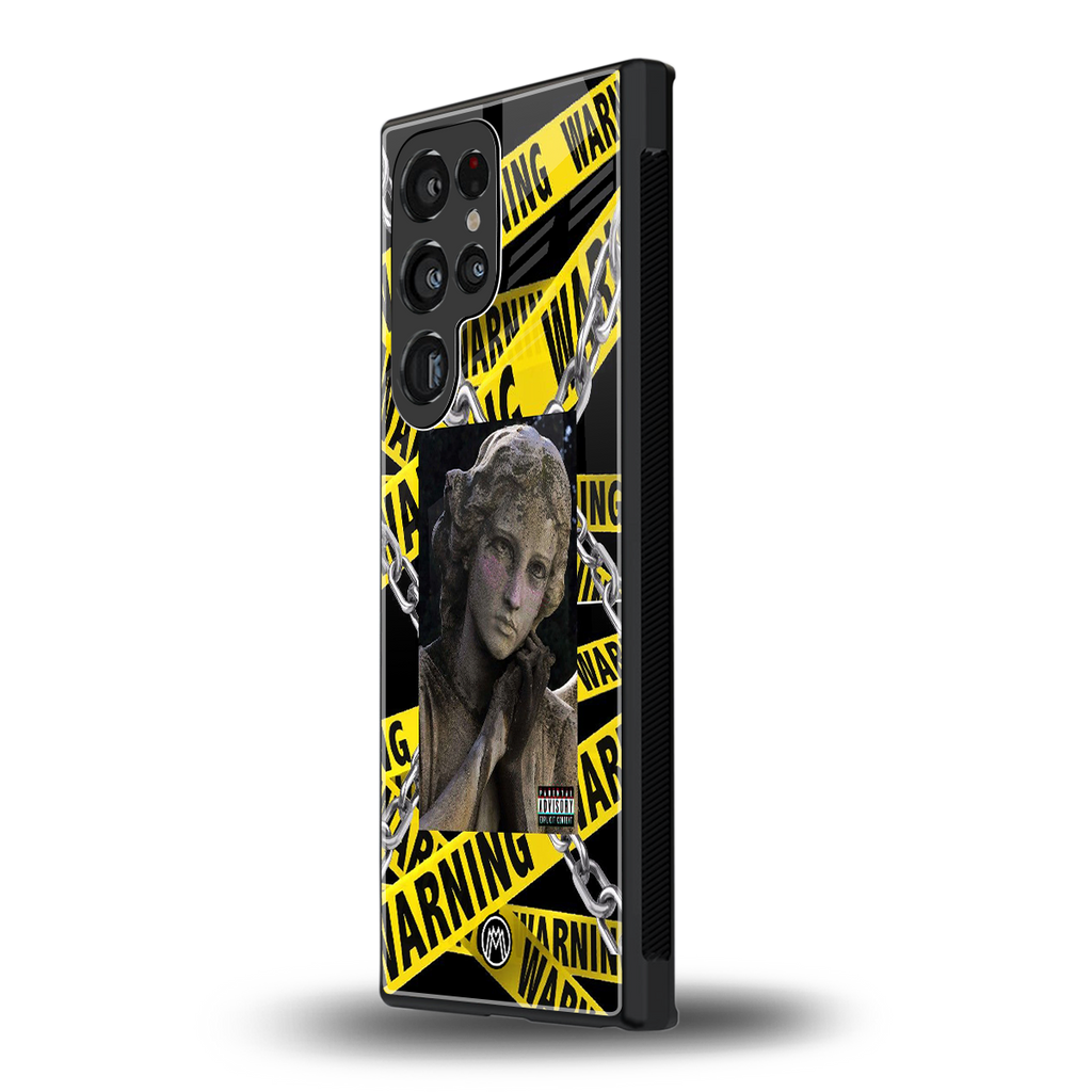caution back phone cover | glass case for samsung galaxy s23 ultra