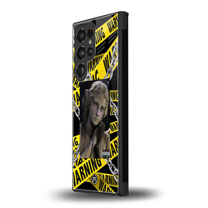 caution back phone cover | glass case for samsung galaxy s23 ultra