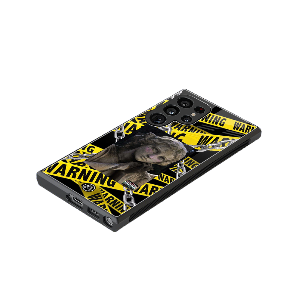 caution back phone cover | glass case for samsung galaxy s23 ultra
