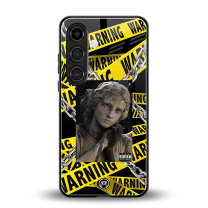 caution back phone cover | glass case for samsung galaxy s23 plus