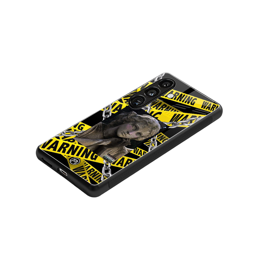 caution back phone cover | glass case for samsung galaxy s25 plus