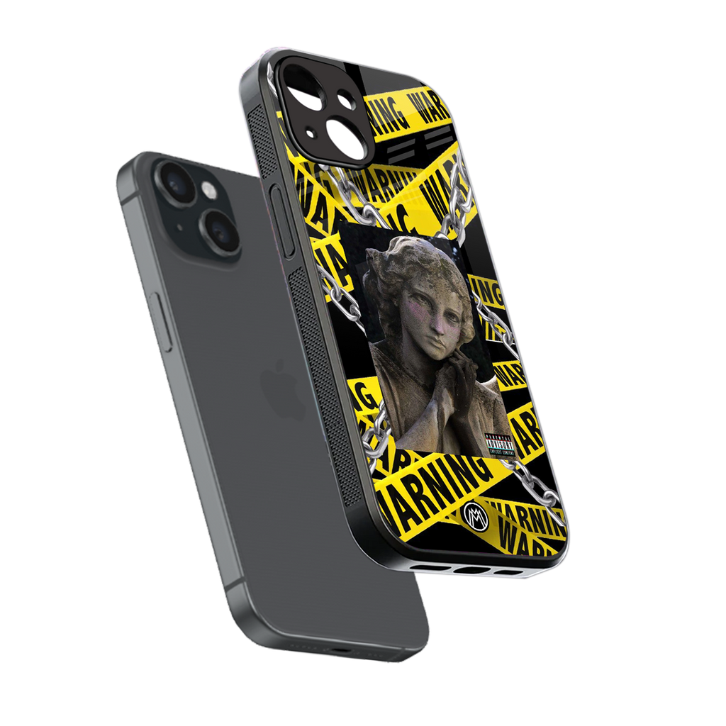 caution back phone cover | glass case for iphone 14