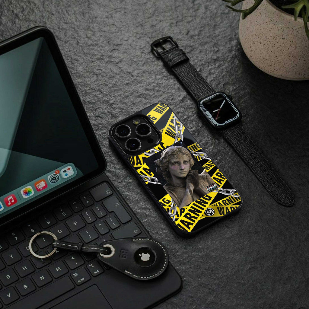 caution back phone cover | glass case for samsung galaxy s23 ultra