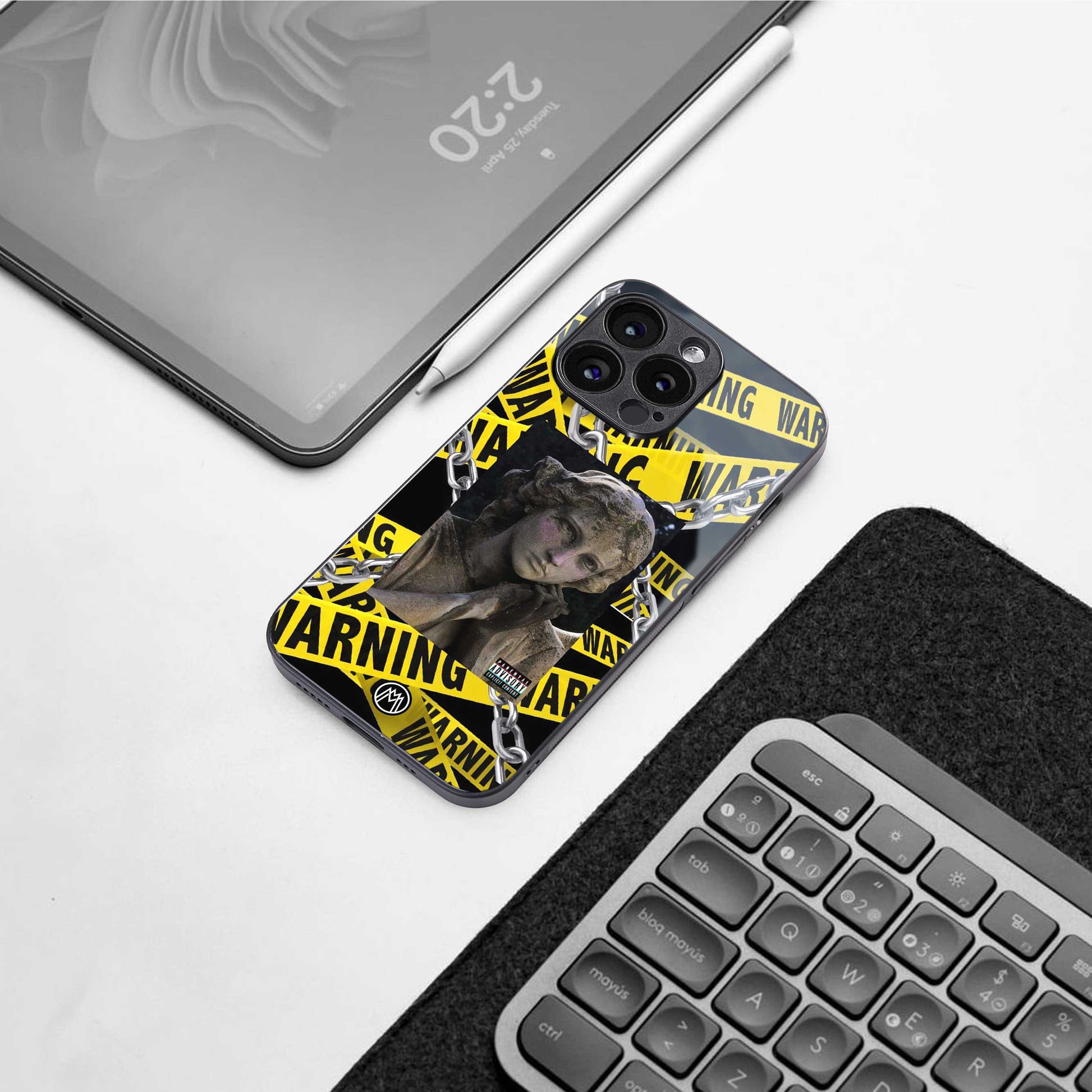 caution back phone cover | glass case for nothing phone 2