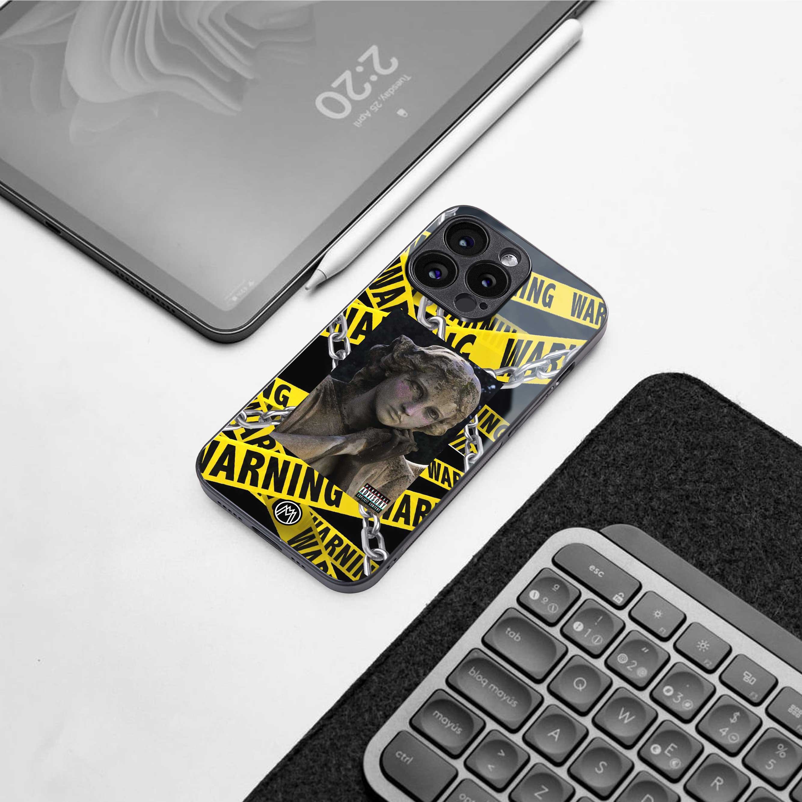 caution back phone cover | glass case for iphone 13 pro max