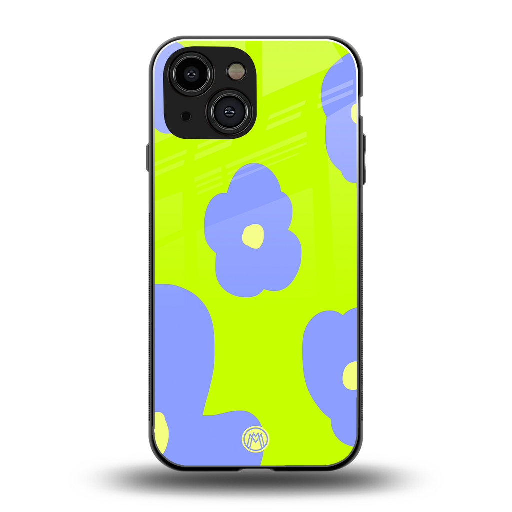 chartreuse arctic flowers back phone cover | glass case for iphone 13 mini