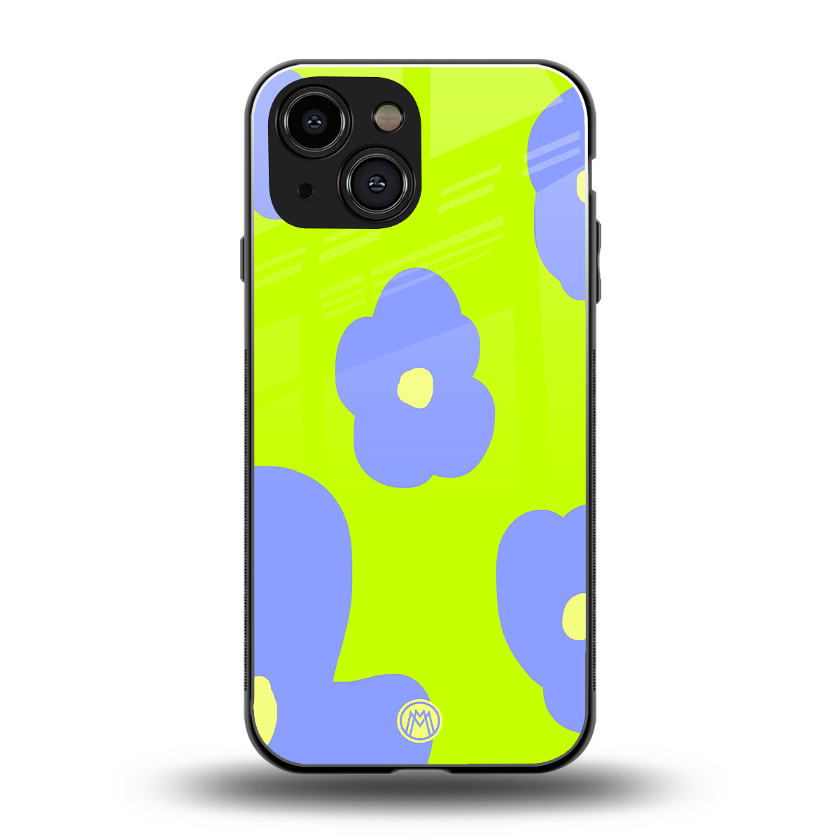 chartreuse arctic flowers back phone cover | glass case for iphone 13 mini