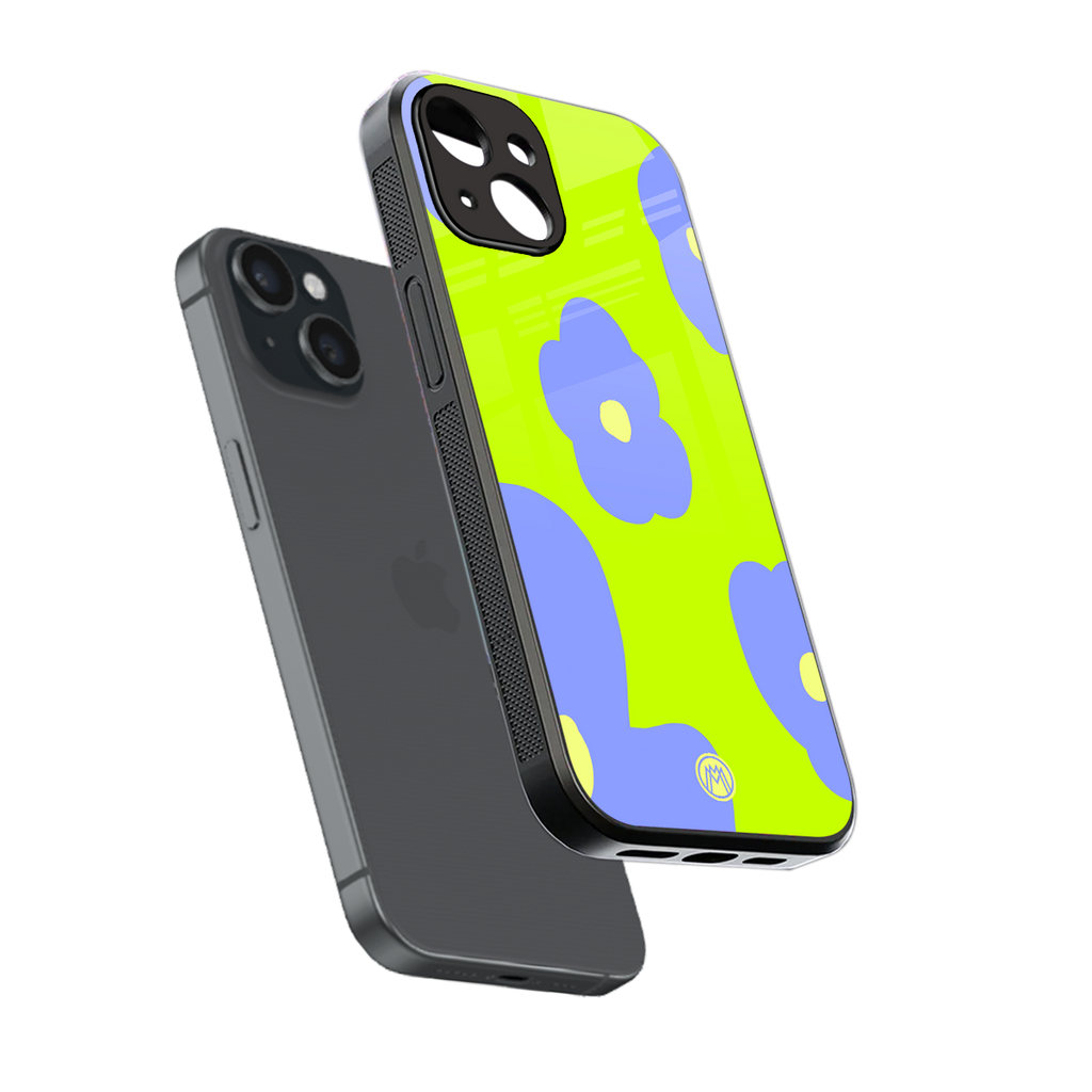 chartreuse arctic flowers back phone cover | glass case for iphone 13 mini