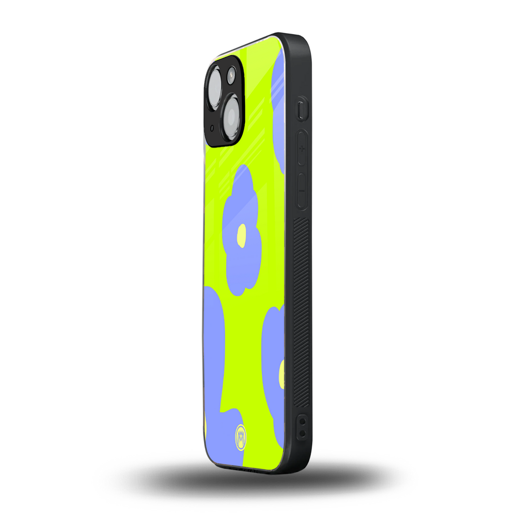 chartreuse arctic flowers back phone cover | glass case for iphone 13 mini