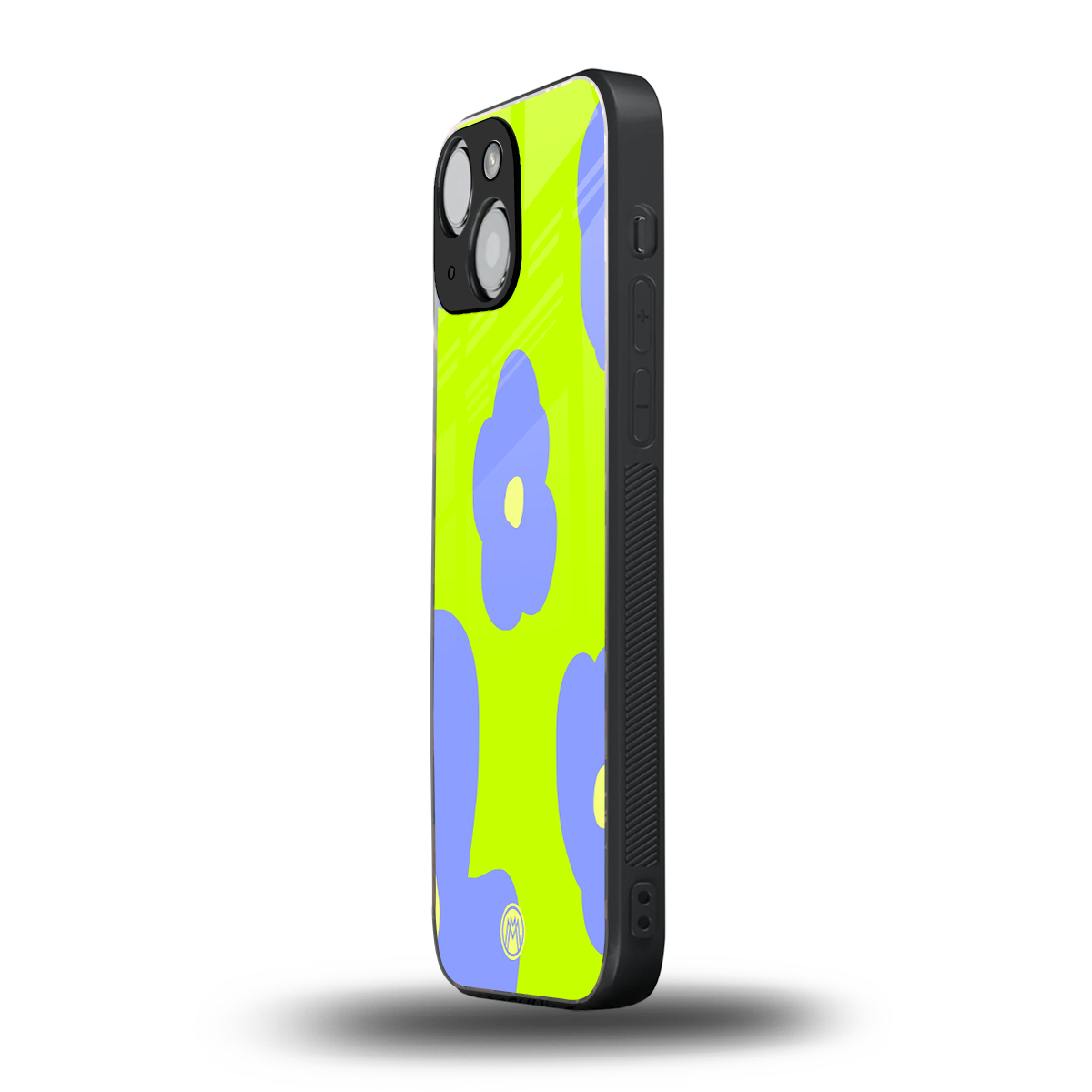 chartreuse arctic flowers back phone cover | glass case for iphone 13 mini
