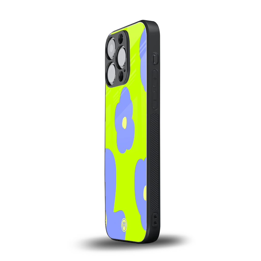 chartreuse arctic flowers back phone cover | glass case for iphone 13 pro