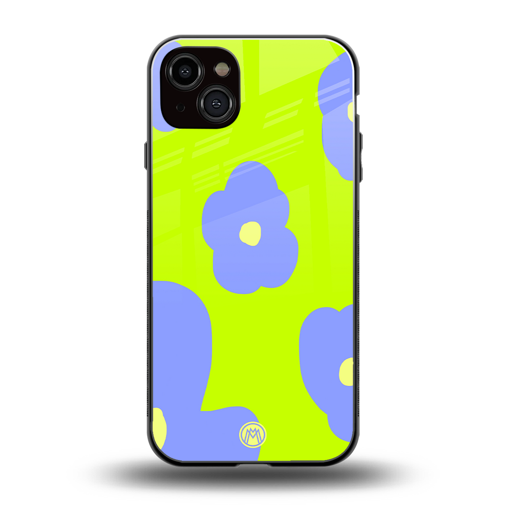 chartreuse arctic flowers back phone cover | glass case for iphone 15 plus