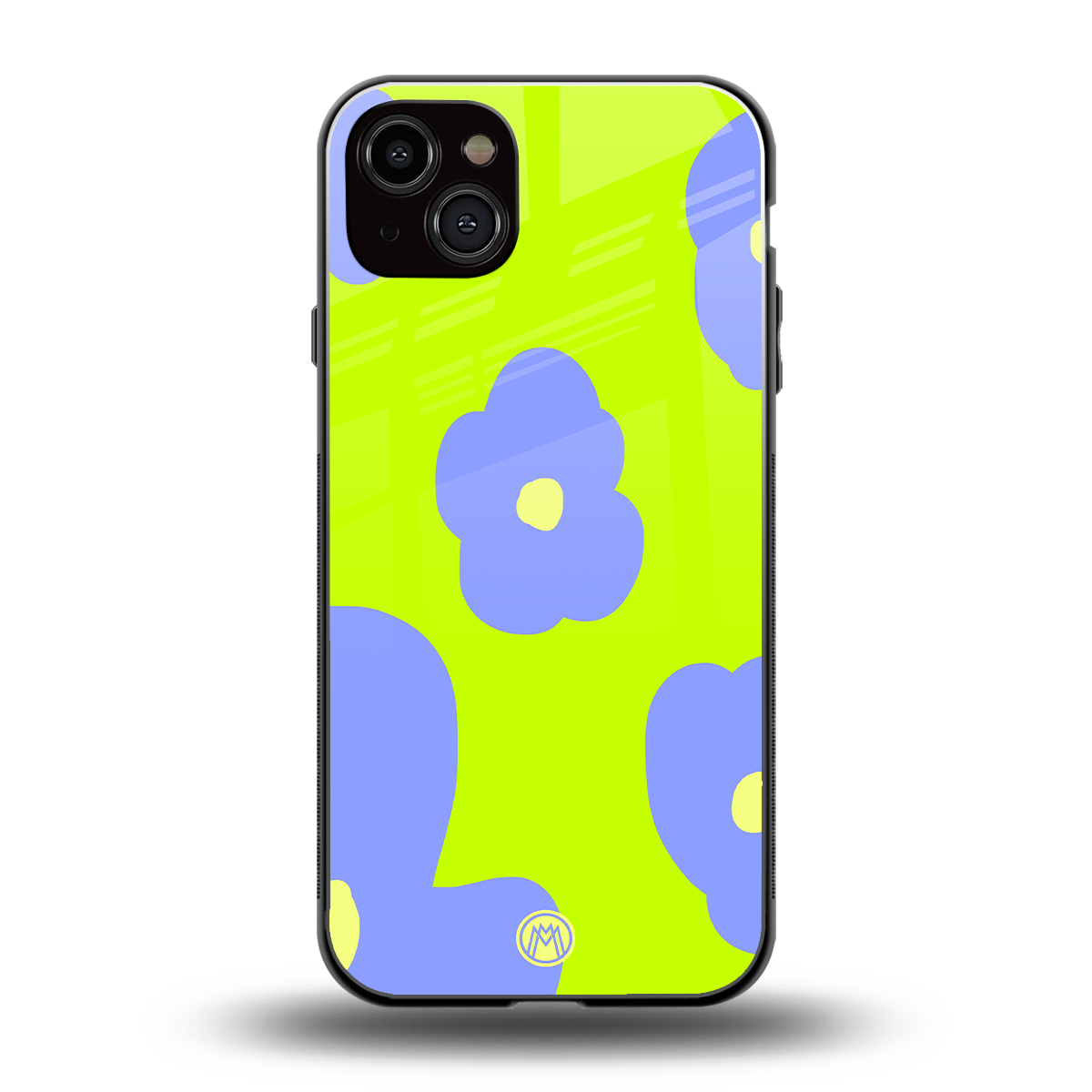 chartreuse arctic flowers back phone cover | glass case for iphone 15 plus