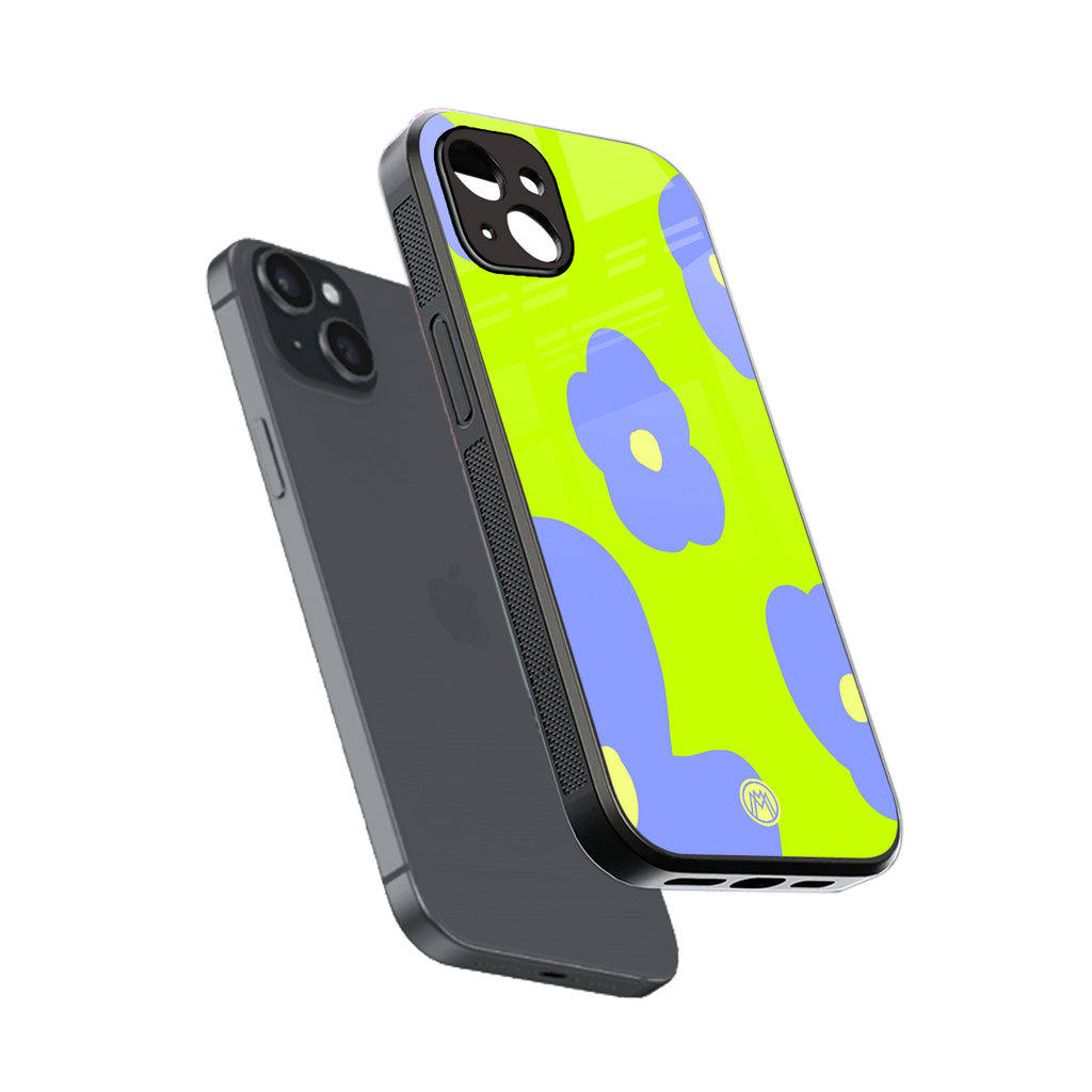 chartreuse arctic flowers back phone cover | glass case for iphone 15 plus