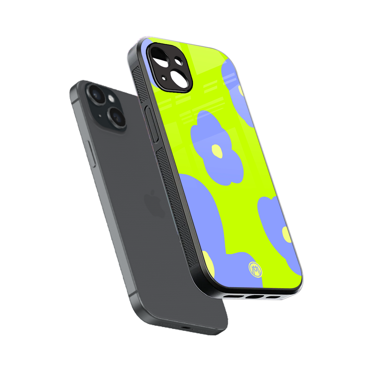 chartreuse arctic flowers back phone cover | glass case for iphone 14 plus