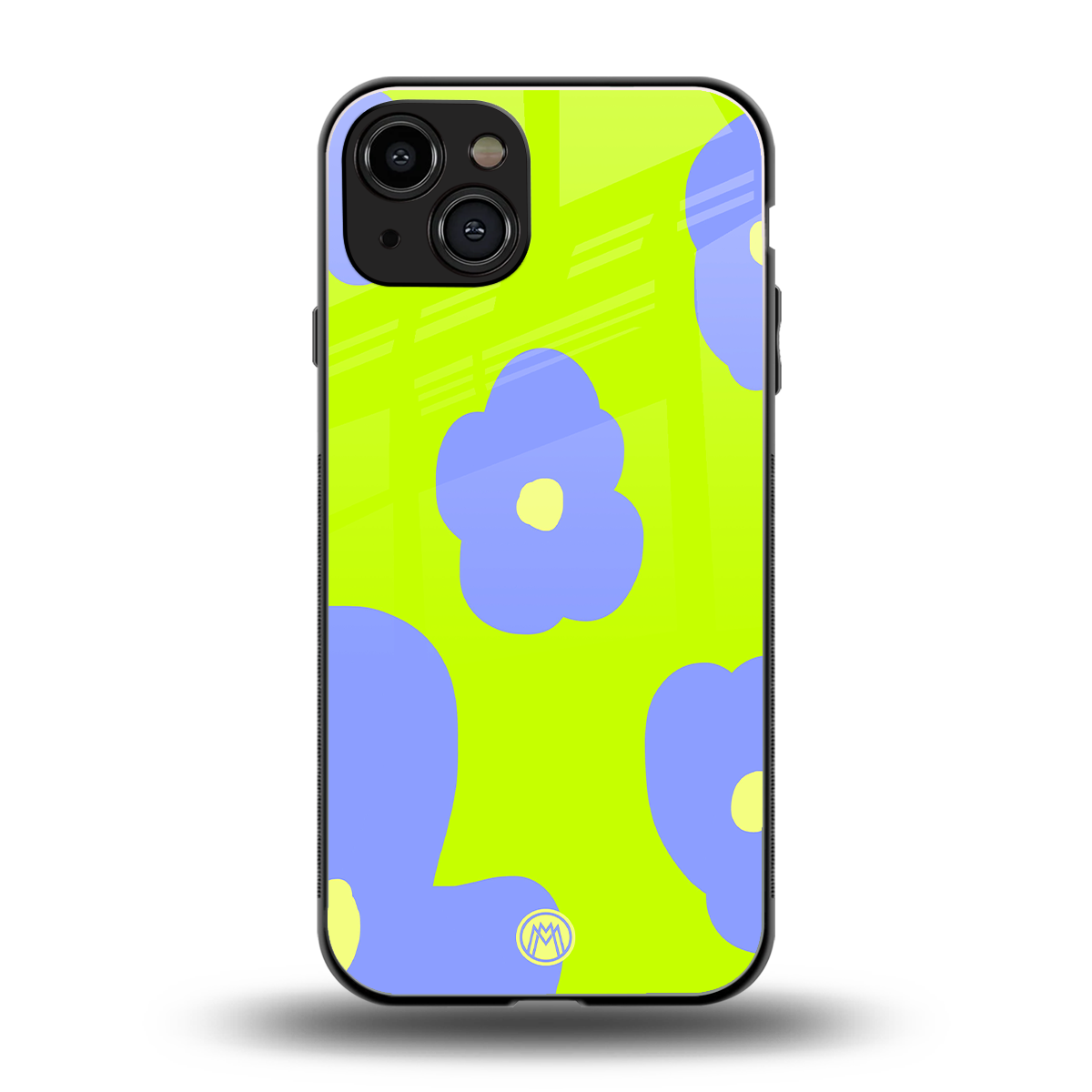 chartreuse arctic flowers back phone cover | glass case for iphone 15
