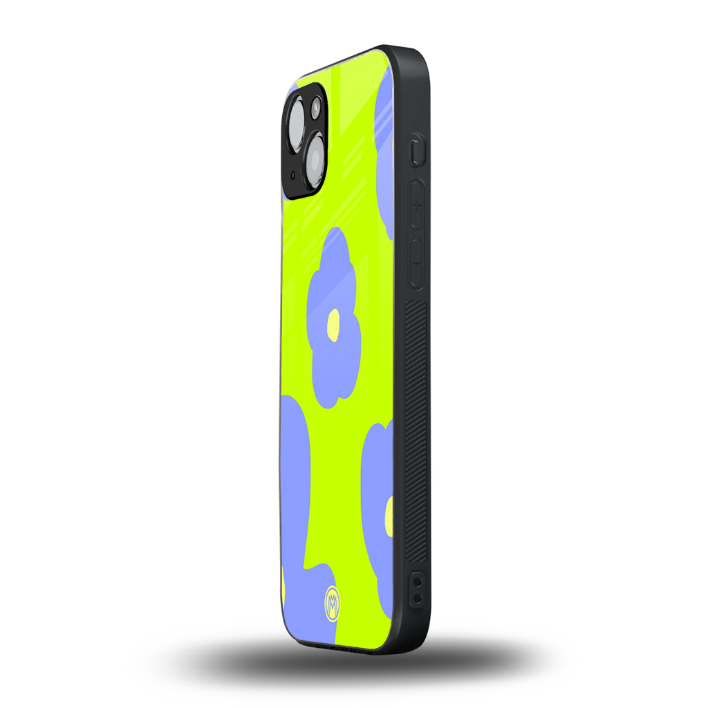 chartreuse arctic flowers back phone cover | glass case for iphone 15