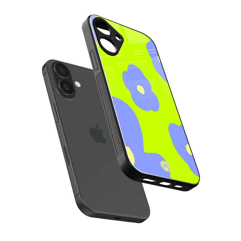 chartreuse arctic flowers back phone cover | glass case for iphone 16 plus