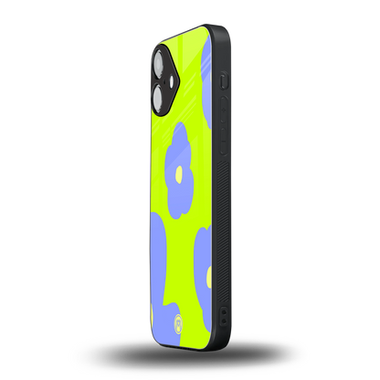 chartreuse arctic flowers back phone cover | glass case for iphone 16 plus