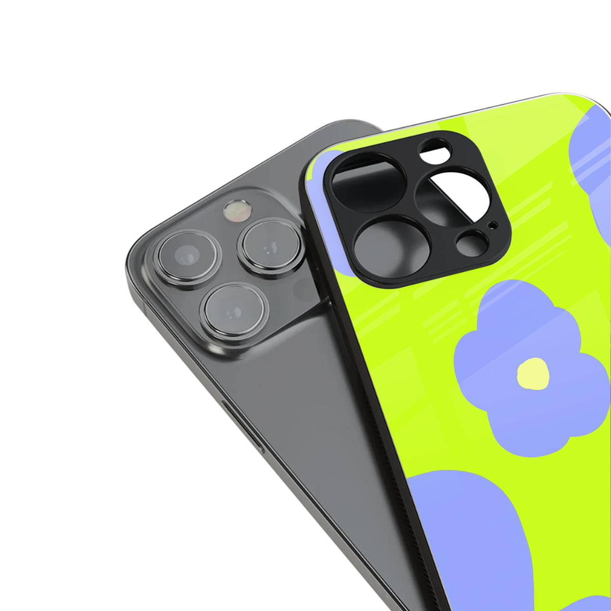 chartreuse arctic flowers back phone cover | glass case for iphone 13 mini