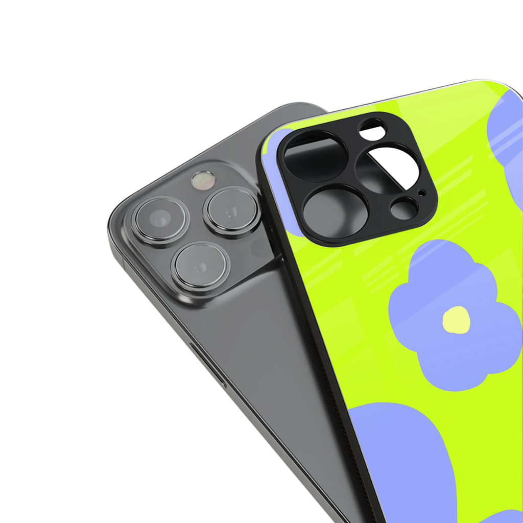 chartreuse arctic flowers back phone cover | glass case for iphone 15